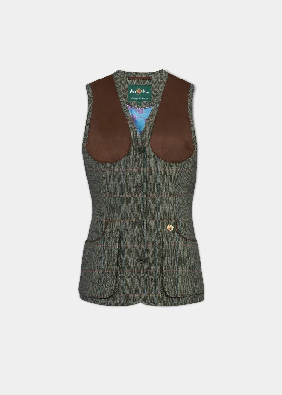 Combrook Ladies Tweed Shooting Waistcoat In Spruce - Regular Fit