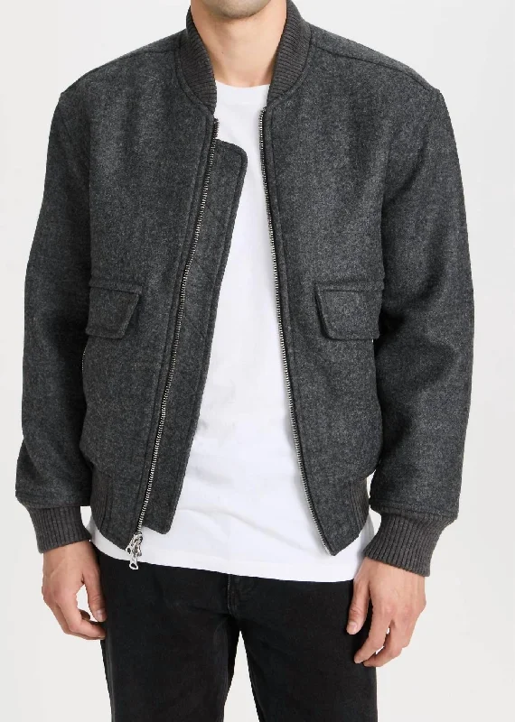 Dean Bomber Jacket In Wool In Charcoal