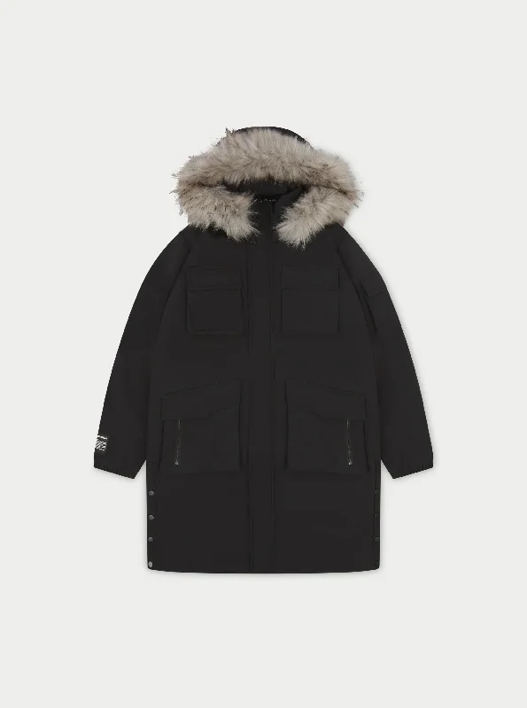 DETACHABLE FUR HOODED LONGLINE PARKA