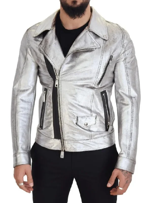 Dolce & Gabbana  Leather Biker Coat Lambskin Men's Jacket (Pre-Owned)