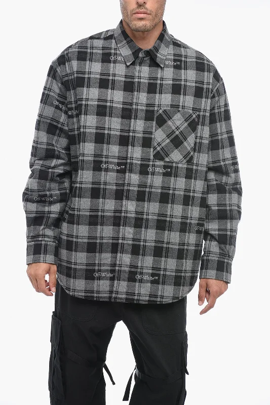 Off-White Padded Overshirt with Check Motif