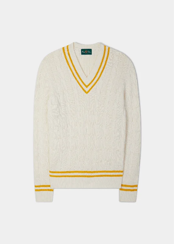 Sandridge Cable Knit Cricket Jumper In Ecru & Gold