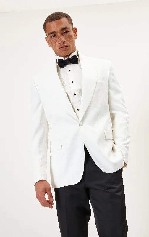 Twill Weave Shawl Lapel Tuxedo Jacket - White