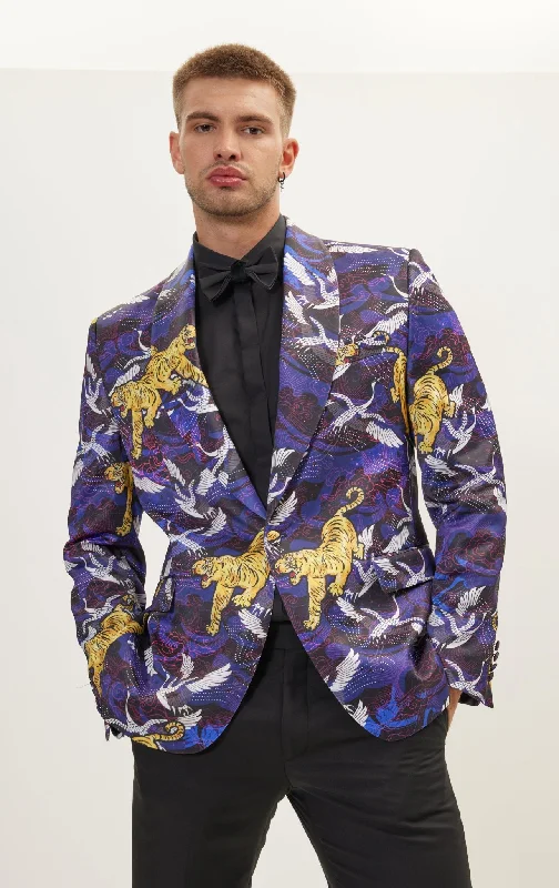 Asian Tiger Shawl Tuxedo Jacket - Purple