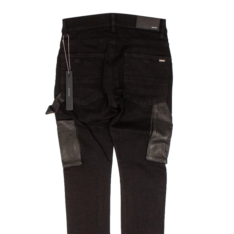 Black Denim Leather Workman Pants