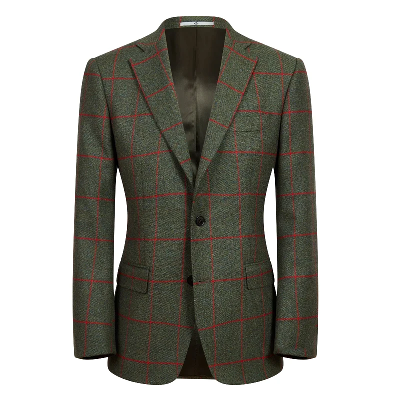 HENRY SARTORIAL Check Blazer DARK GREEN/RED