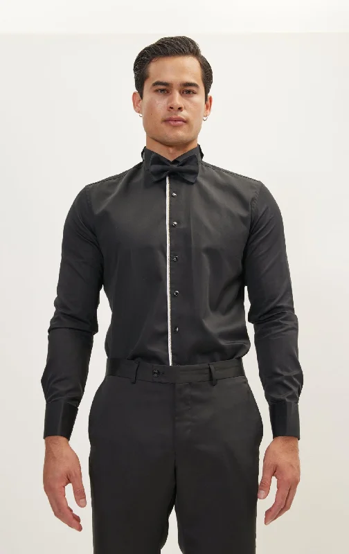 Piped Lurex Detailed Tuxedo Shirt - Black White