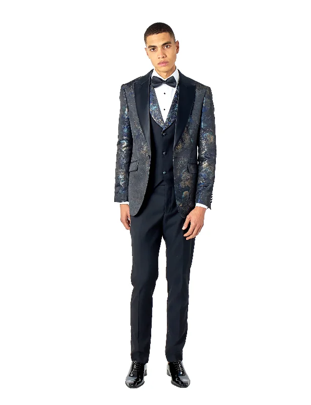 ALINO – BLACK BLUE PRINTED TUXEDO DINNER JACKET