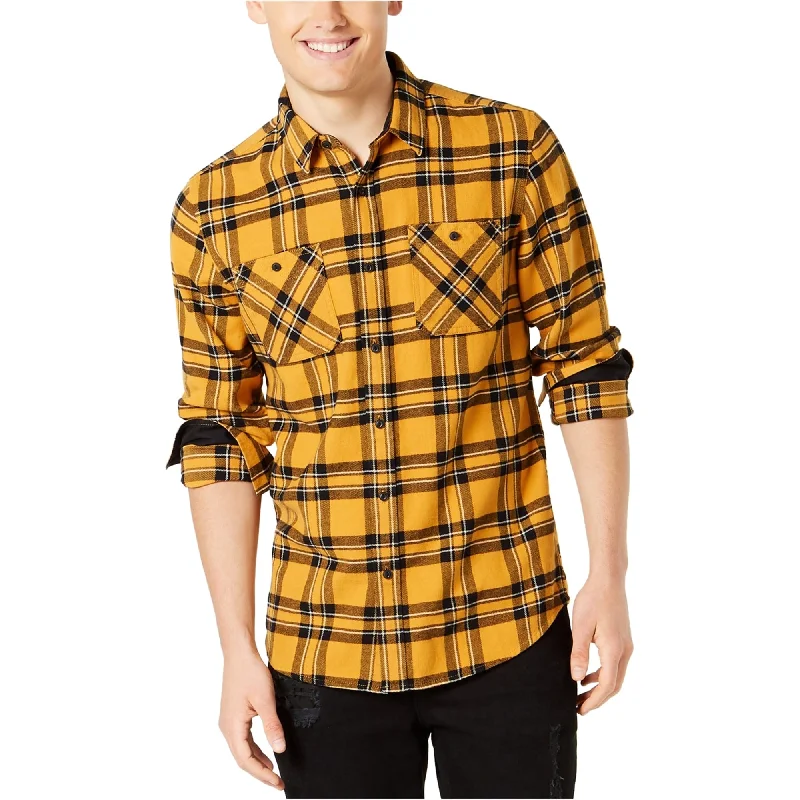 American Rag Mens Charlie Plaid Button Up Shirt, Yellow, Small