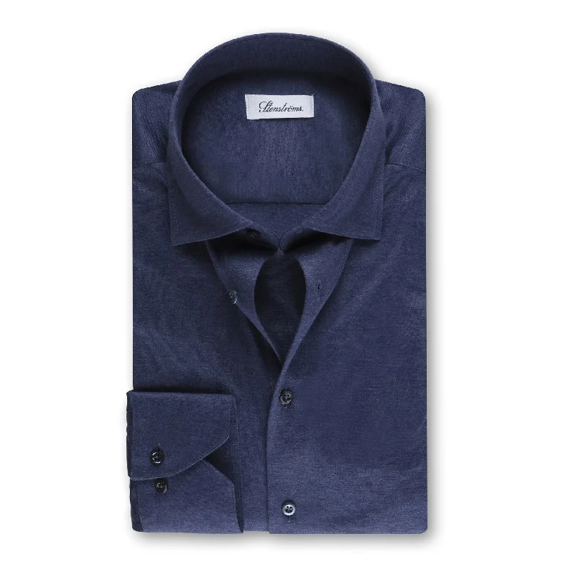 Blue Slimline Shirt Jersey Stretch - Stenströms