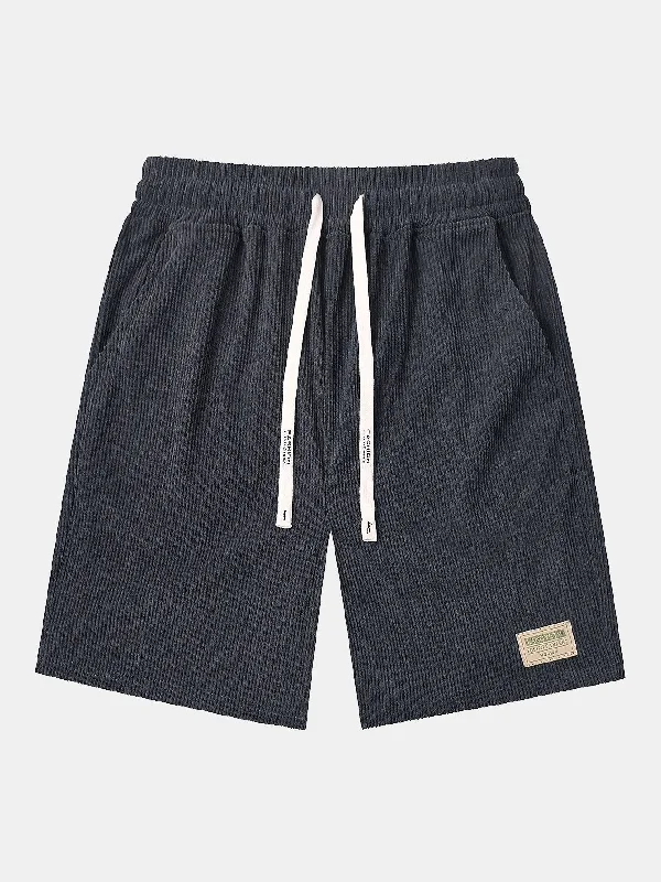 Corduroy Drawstring Shorts With Letter Label