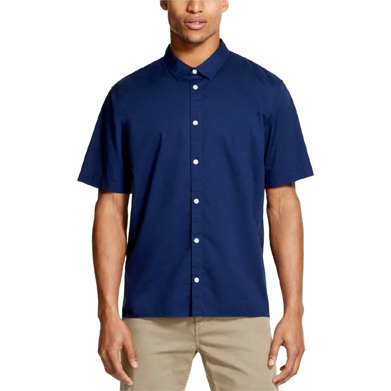 DKNY Mens Woven Button Up Shirt, Blue, Small