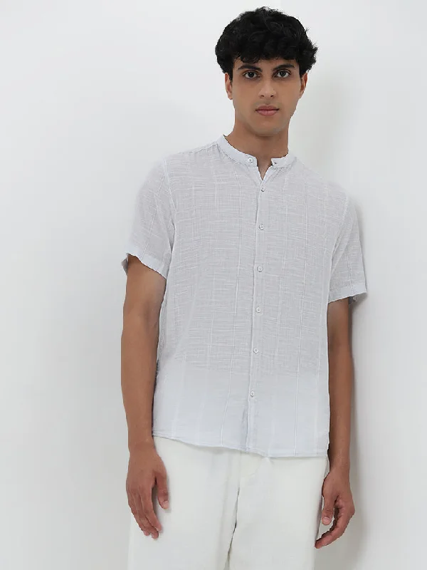 ETA Light Grey Self-Striped Resort-Fit Cotton Shirt