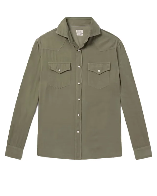 Military Green Corduroy Western Shirt