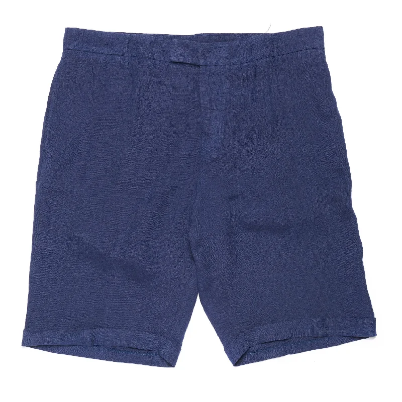 FEDELI "Mars" Navy Blue Linen Casual Bermuda Shorts EU 54 NEW US 38