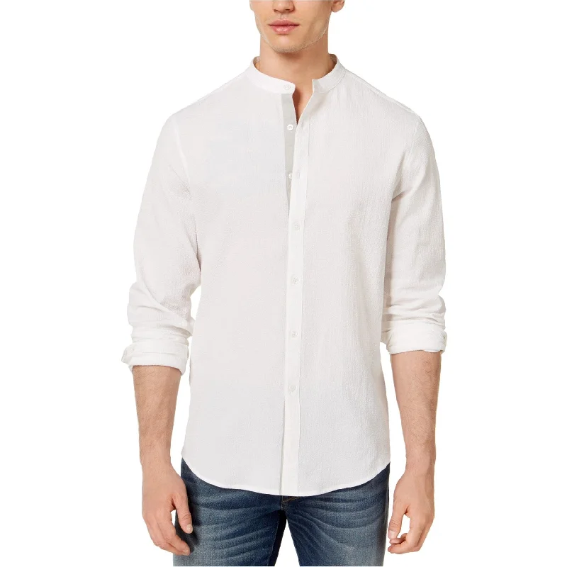 I-N-C Mens Seersucker Button Up Shirt, White, Small