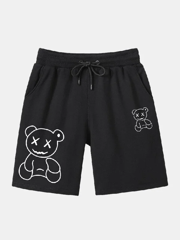 Line Shaped Bear Print Shorts