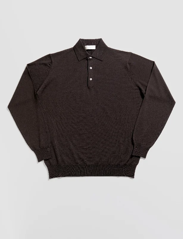 Royal Merino Long Sleeved Polo - Caffe