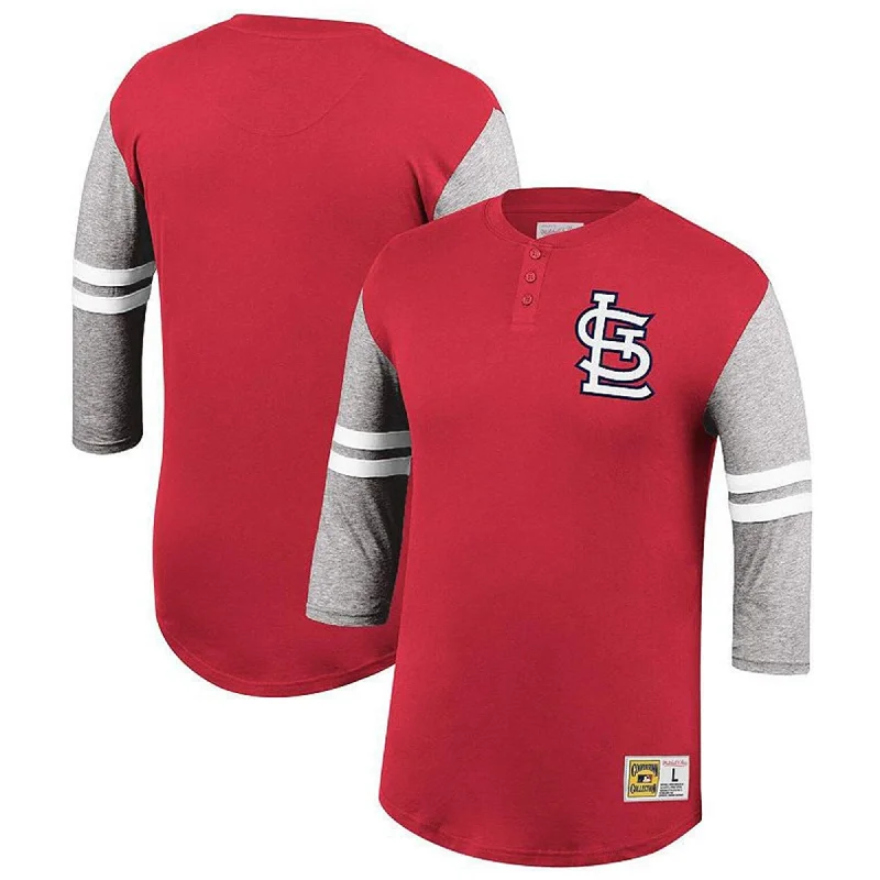 Mitchell & Ness Mens St. Louis Cardinals Henley Shirt, Red, X-Large