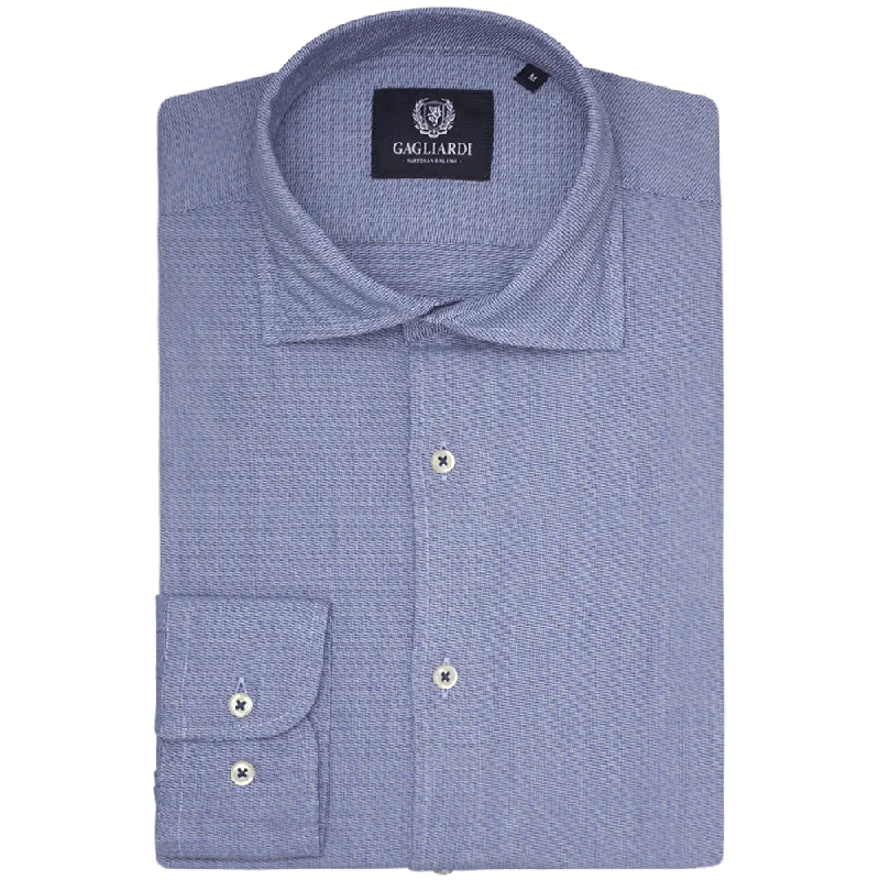 Navy Chevron Slim Fit Cutaway Collar Shirt