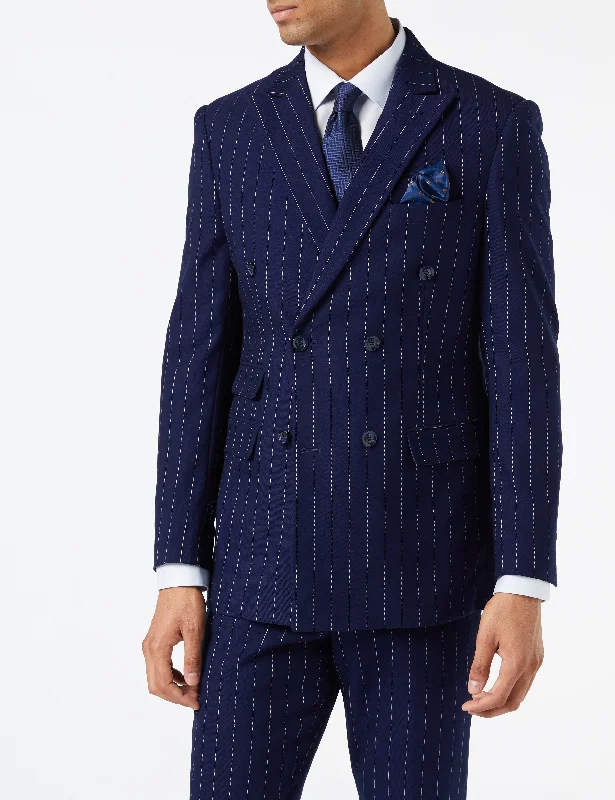 NAVY DOUBLE BREASTED WHITE PINSTRIPE JACKET