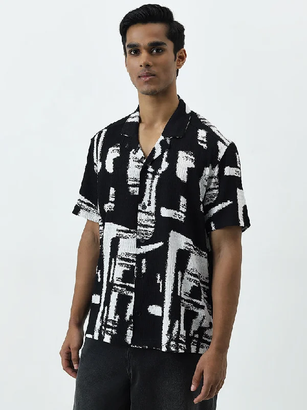 Nuon Black Abstract Print Relaxed-Fit Cotton Shirt