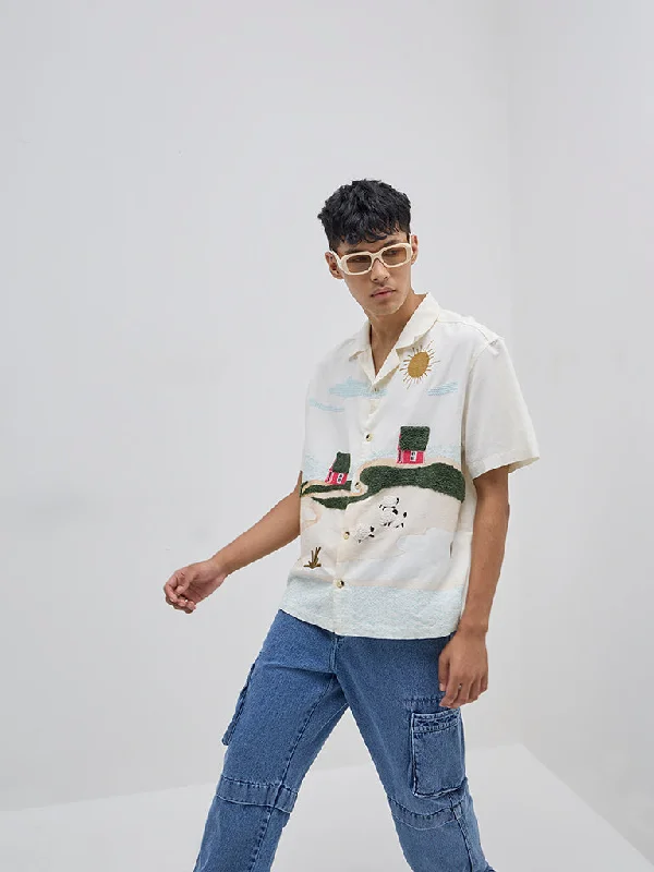 Nuon Off-White Applique-Detailed Relaxed-Fit Cotton Shirt