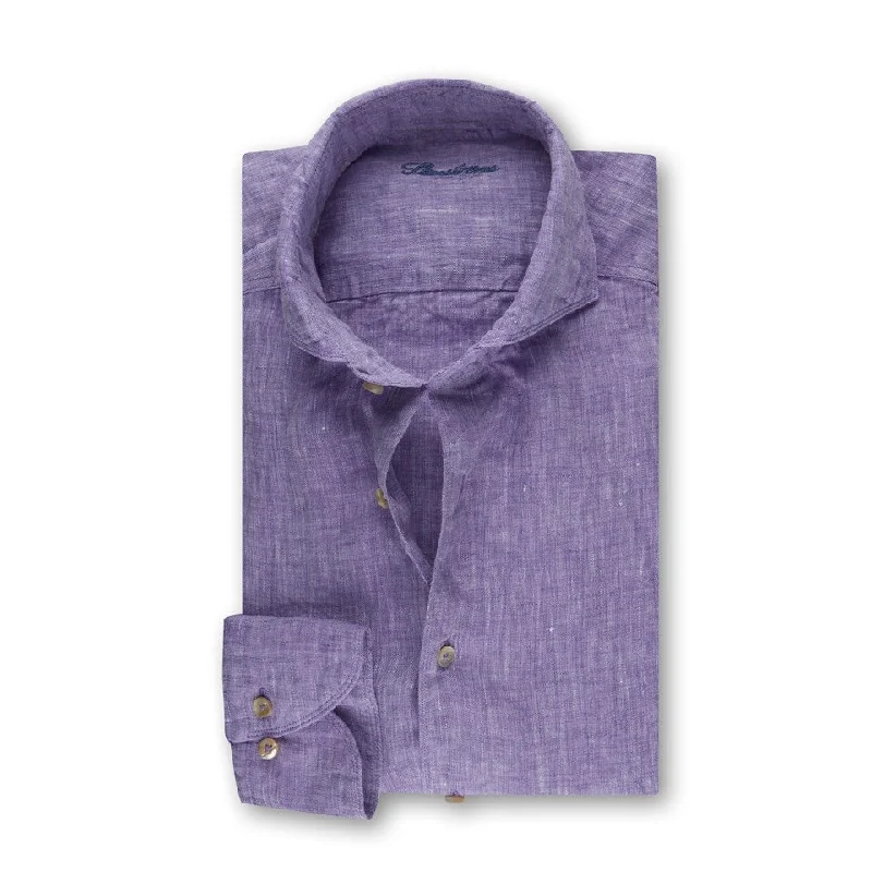 Purple Linen Fitted Body Shirt - Stenströms