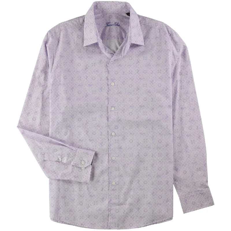 Tasso Elba Mens Medallion Button Up Shirt, Purple, Small