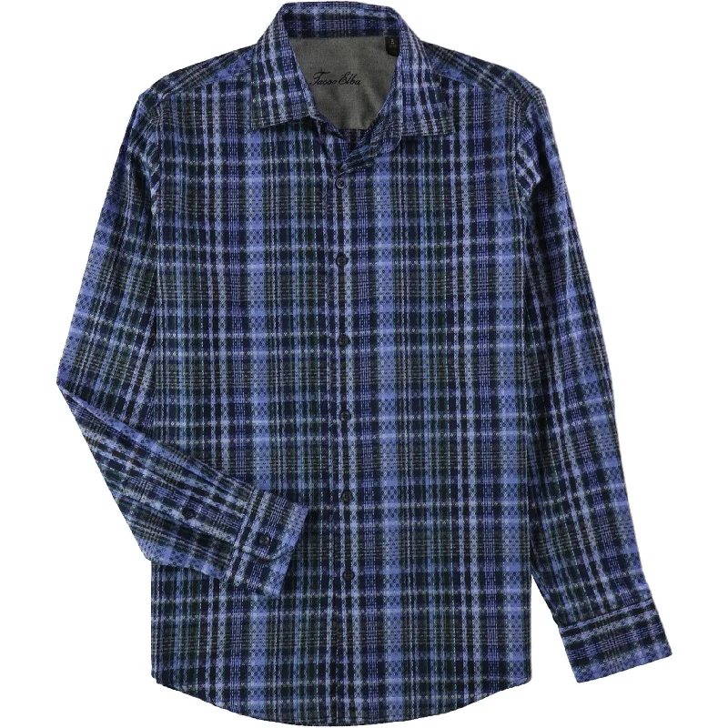 Tasso Elba Mens Plaid Button Up Shirt, Blue, Small