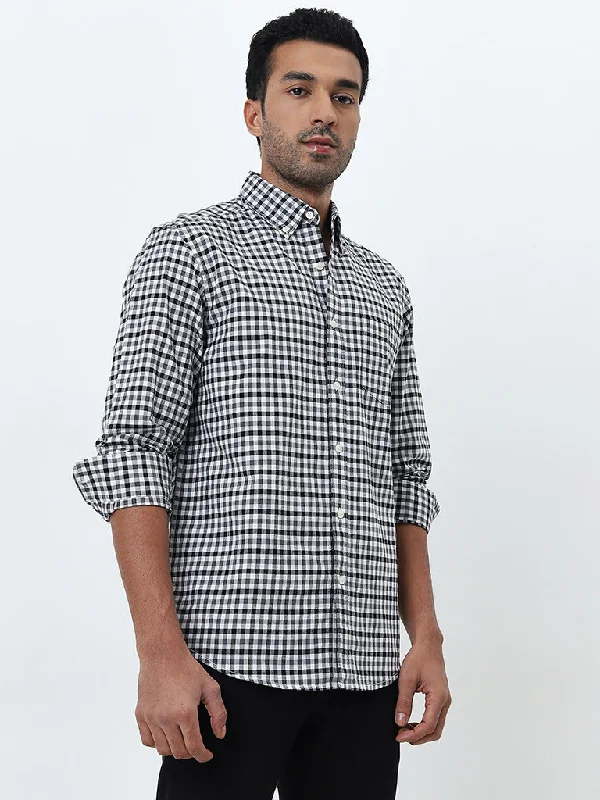 WES Casuals Blue Checkered Relaxed-Fit Cotton Shirt