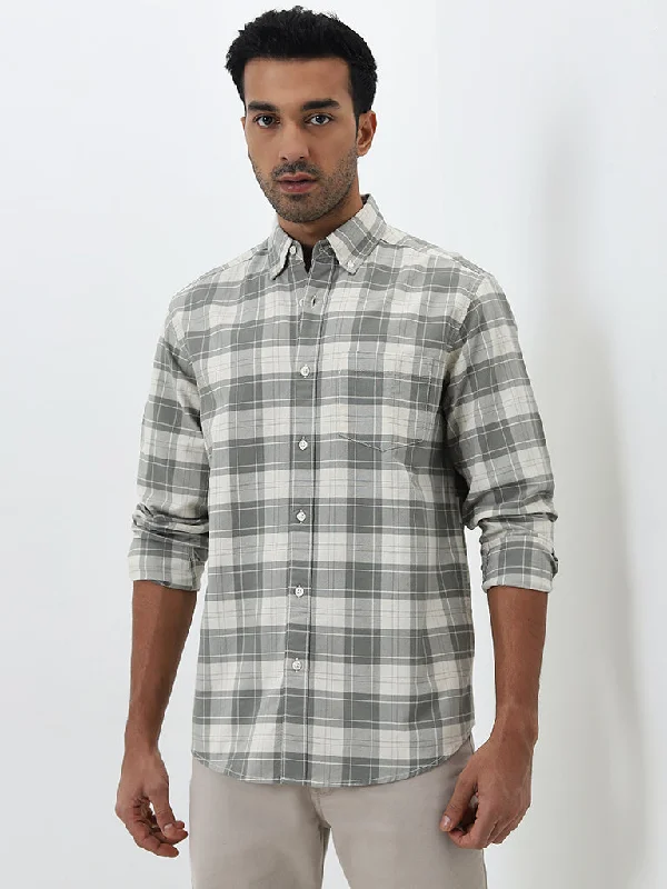 WES Casuals Sage Checkered Relaxed-Fit Cotton Shirt