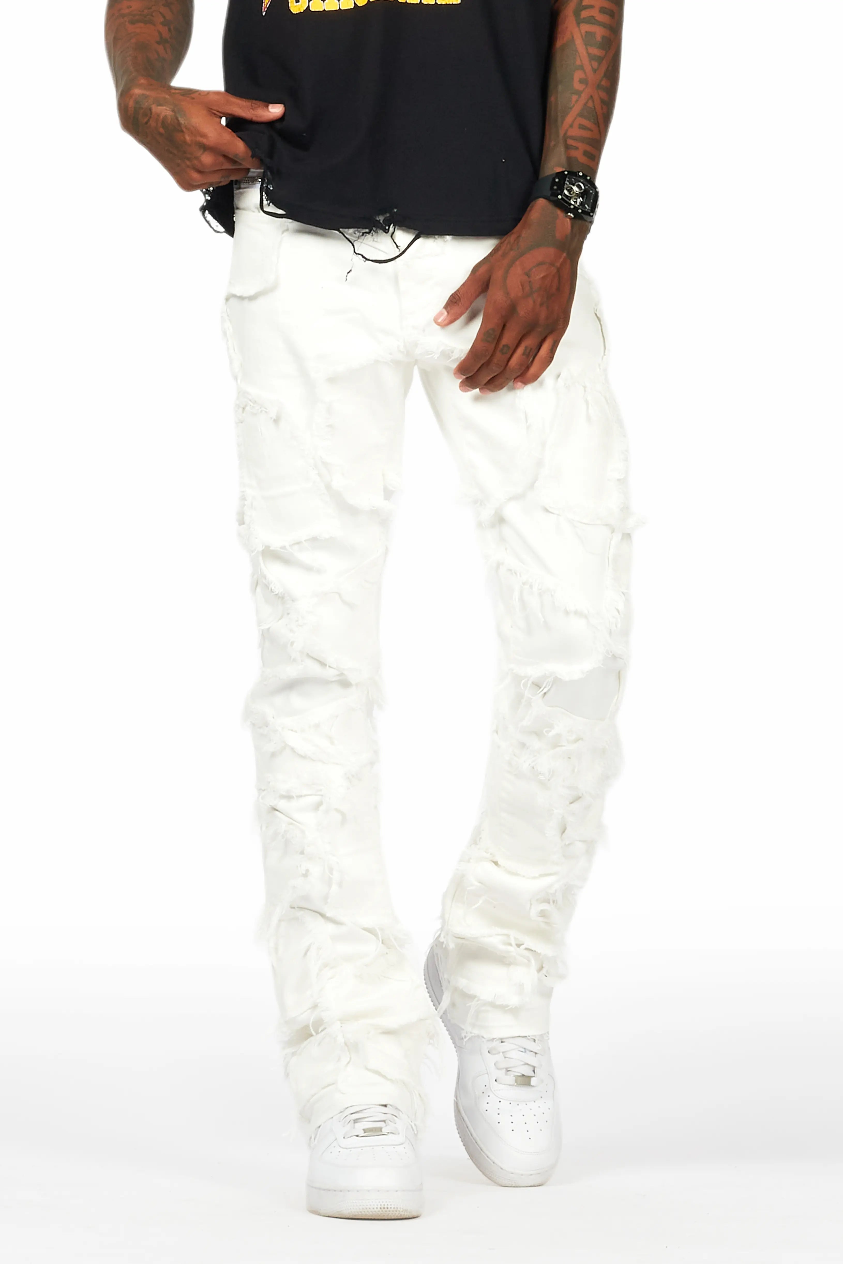 Arturo White Stacked Flare Jeans