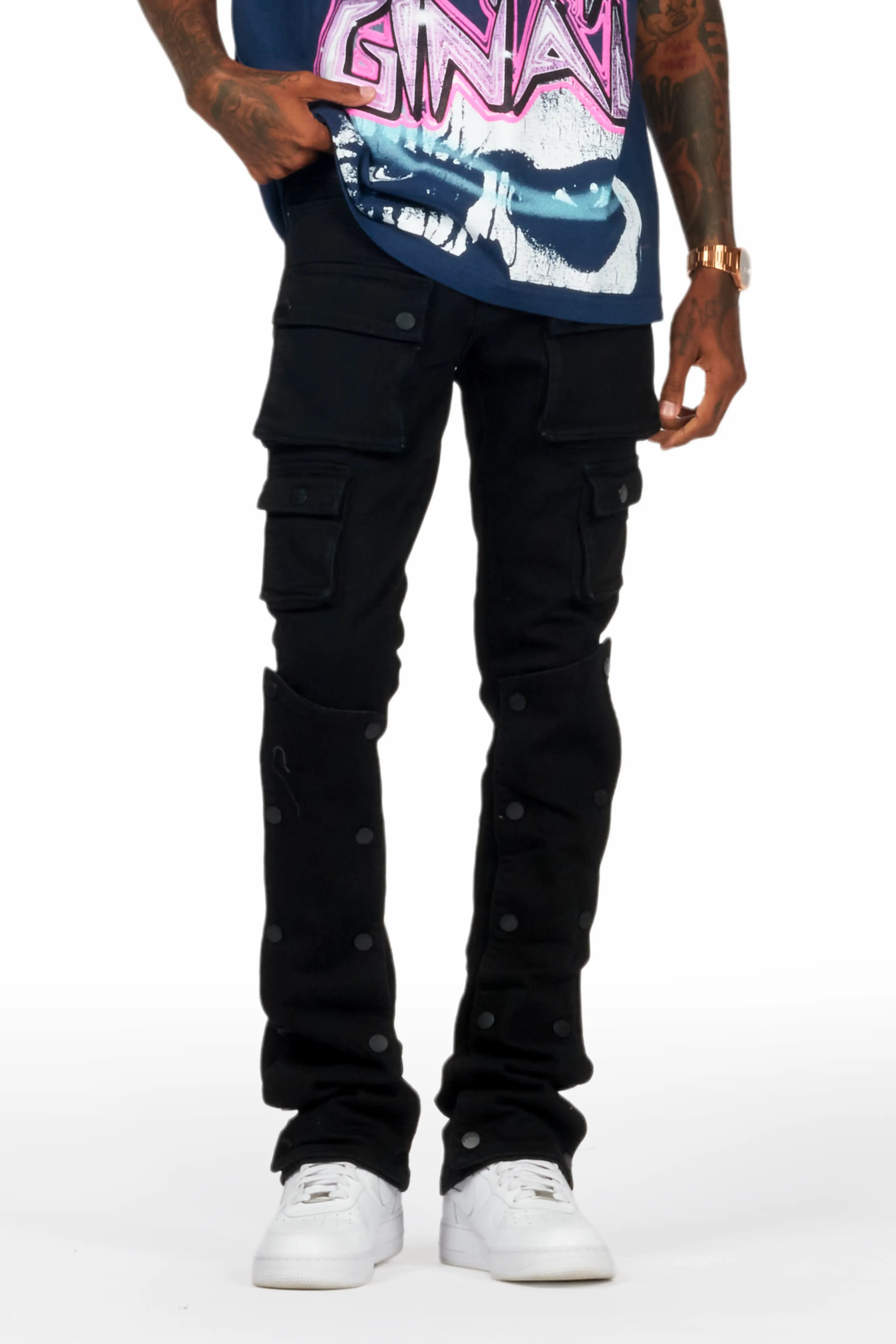 Santana Black Stacked Flare Jean