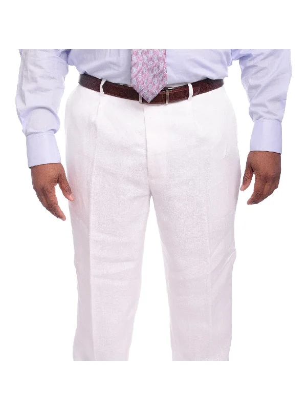 Apollo King Classic Fit Solid White Single Pleated Linen Dress Pants