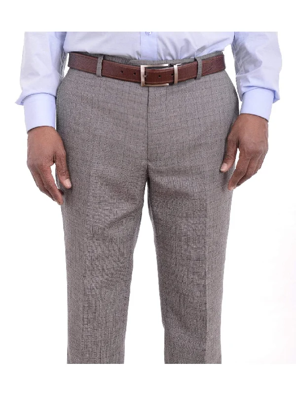 Bar Iii Slim Fit Gray Check Flat Front Wool Blend Dress Pants