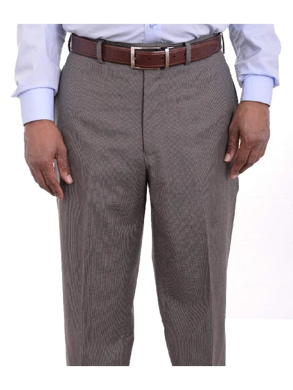 Calvin Klein Regular Fit Gray Mini Check Flat Front Wool Dress Pants