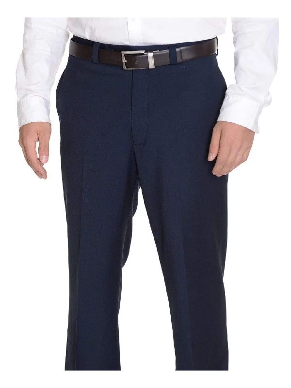 Calvin Klein Regular Fit Solid Navy Blue Flat Front Washable Dress Pants