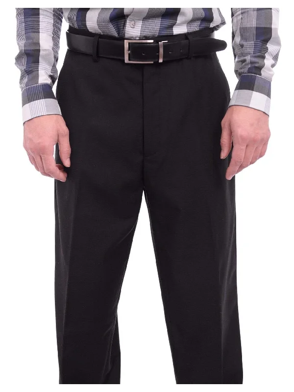 Ferrecci Regular Fit Solid Black Flat Front Dress Pants