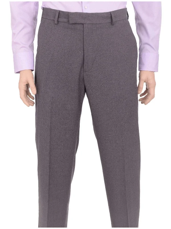 Kenneth Cole Reaction Regular Fit Solid Gray Flat Front Washable Dress Pants