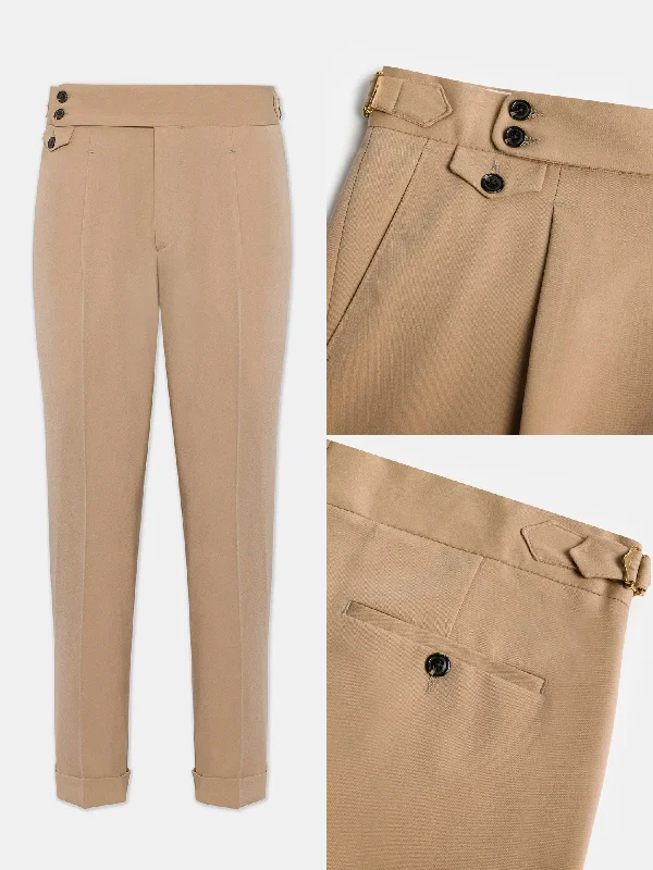 London Camel High Waist Slim-Fit Pants