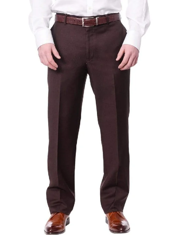 Men's Classic Fit Solid Dark Brown Flat Front Wool Dress Pants