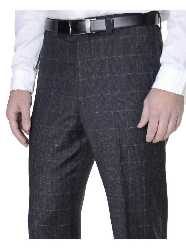 Ralph Lauren Charcoal Gray Glen Plaid Windowpane Flat Front Wool Dress Pants