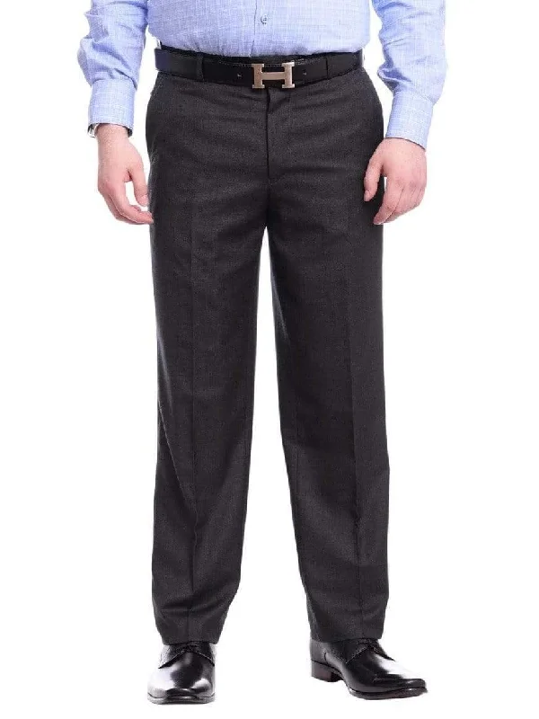 Raphael Men's Washable Flat Front Classic Fit Gray Dress Pants