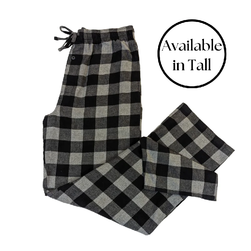 Mens Flannel Lounge Pant / Black & Grey /  Buffalo Check