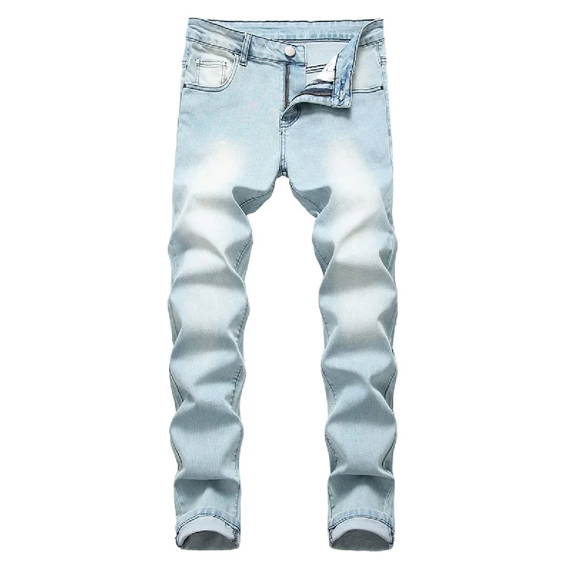 YFFUSHI Men's Jeans Slim Fit Clasic Straight Leg Ripped Distressed Stretch Jeans Pants Blue 1