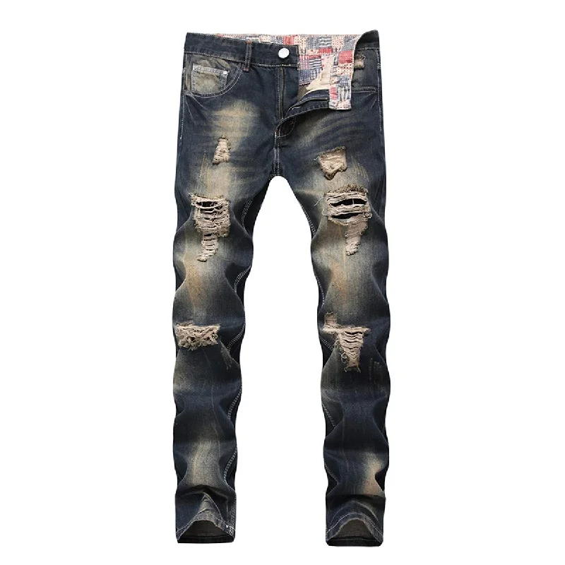 YFFUSHI Mens Ripped Washed Jeans Skinny Straight Fit Distressed Holes Comfy Denim Pants Green