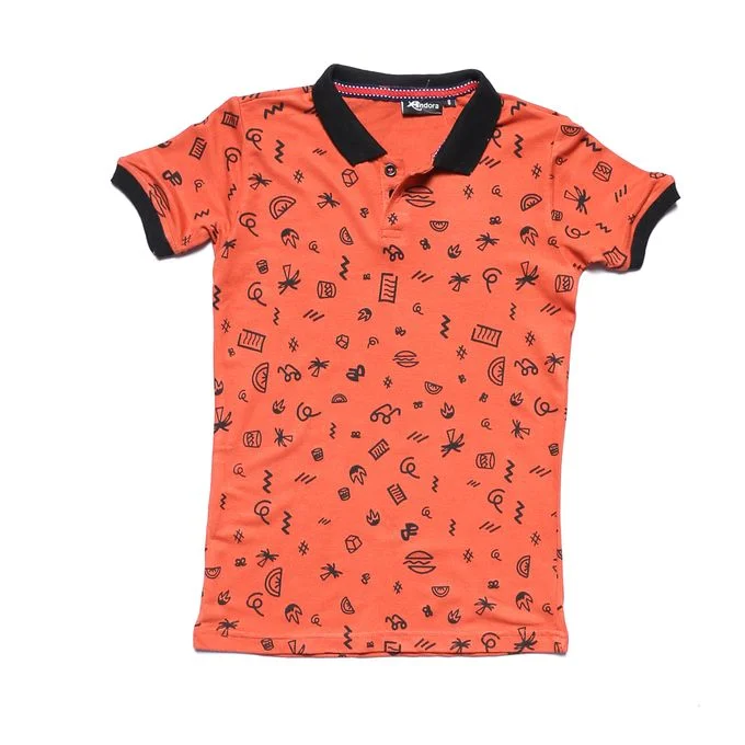 Boys Classic Collar Dark Orange Patterned Polo Shirt