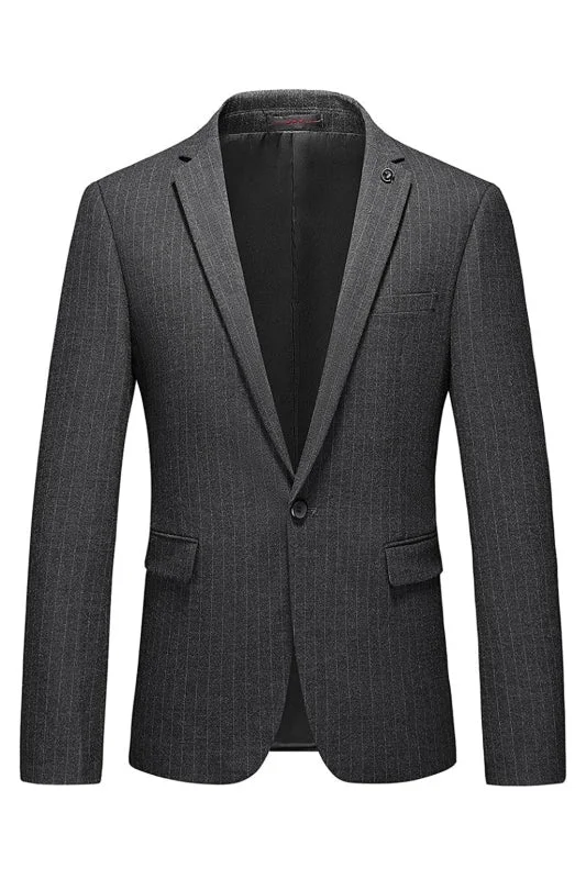 Chic Gray Peaked Lapel Striped Business Suits One Button Two Pieces Blazer Set Prom Suits