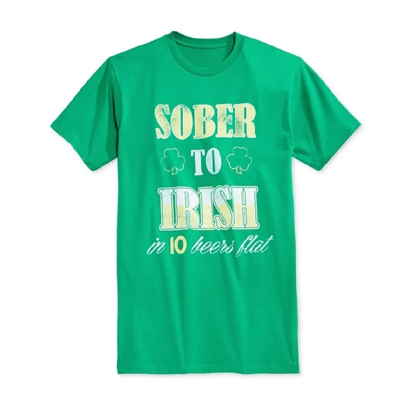 Mighty Fine Mens Sober To Irish Graphic T-Shirt, Green, Medium